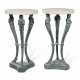 A PAIR OF FRENCH PATINATED-CAST-IRON AND MARBLE STANDS - фото 1