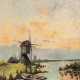Herman HIENSCH (1912-1968), Landschaft mit Windmühlen und Boot, Öl auf Hartfaserplatte, signiert - Foto 1
