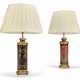 A PAIR OF FRENCH GILT-BRONZE-MOUNTED RED, GILT AND BLACK JAPANNED TABLE LAMPS - фото 1