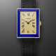 CARTIER, YELLOW GOLD RECTANGULAR WRISTWATCH WITH BLUE ENAMEL BEZEL - photo 1