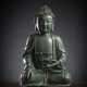 Bronze des Buddha im Meditationssitz, teils grün korrodiert - Foto 1