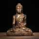 Holzfigur des sitzenden Buddha mit Schmuckstein-Einlagen - Foto 1