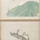 Paar Albumblätter mit Darstellung von Lotos und Garnelen bzw. Vogel auf blühendem Pfirsichbaum - photo 1