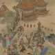 Cheng Zongyuan (geb. 1943): Feine Malerei mit Darstellung einer abendlichen Feier verschiedener Volksstämme. Tusche, Farben und Gold auf Seide, Hängerolle - Foto 1