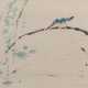 Malerei eines Eisvogels am Teich mit Fischen. Tusche und Farben auf Papier, als Albumblatt - Foto 1
