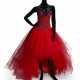 A PLAID AND RED TULLE EVENING DRESS WITH BLACK VELVET HALTER NECKLINE AND RHINESTONE DETAILS - фото 1
