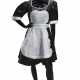 A BLACK GLITTERED POLYESTER MAID DRESS WITH ATTACHED WHITE TULLE APRON AND WHITE TULLE AND LACE HAT - фото 1