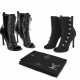 TWO PAIRS OF BLACK PEEP TOE HIGH HEEL ANKLE BOOTS AND A BLACK CASHMERE SCARF - фото 1
