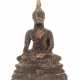 Sitzender Buddha wohl Laos, Steinguss, min. Restvergold - фото 1