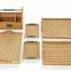 A GROUP OF SIX: FIVE WICKER & SWIFT LEATHER RECTANGULAR TRAYS AND A WICKER BASKET - photo 1