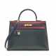 A VERT FONCÉ, ROUGE H & BLEU MARINE CALF BOX LEATHER SELLIER KELLY 35 WITH GOLD HARDWARE - фото 1