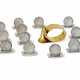 A GROUP OF THIRTEEN: A GOLD PLATED NAPKIN RING AND TWELVE SILVER PLATED NAME TAGS - photo 1