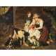 RICHTER, K. (painter/ 20th c.), "Young mother with children at the puppies", - photo 1
