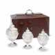 A PAIR OF GEORGE III SILVER TEA CADDIES AND MATCHING SUGAR VASE IN MAHOGANY CASE - photo 1