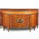 A GEORGE III ORMOLU-MOUNTED AND POLYCHROME-DECORATED SATINWOOD, HAREWOOD AND MARQUETRY SEMI-ELLIPTICAL COMMODE - photo 1