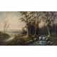LANDSCAPE PAINTER OF THE 19th century. wide landscape with stream, - photo 1