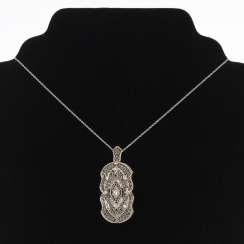 Art Deco pendant/brooch with brilliants, diamonds and sapphires, on chain Art Deco pendant/brooch with brilliants, diamonds and sapphires, on chain