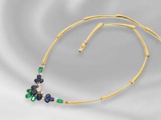 Chaîne/Collier: original et très décoratif et de haute qualité design Brillant/Saphir/Émeraude Mittelteilcollier, fait Main, environ 6,35 ct Chaîne/Collier: original et très décoratif et de haute qualité design Brillant/Saphir/Émeraude Mittelteilcollier, fait Main, environ 6,35 ct