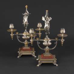 Pair of 2-lamp candelabra with a Central figure Pair of 2-lamp candelabra with a Central figure