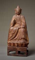 LARGE MUSEUM-LIKE IRON SCULPTURE OF AN ENTHRONED BODHISATTVA DATING TO 1521 LARGE MUSEUM-LIKE IRON SCULPTURE OF AN ENTHRONED BODHISATTVA DATING TO 1521