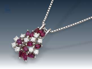 Chain/necklace/pendant: extremely decorative vintage, ruby/brilliant pendant with matching white gold chain Chain/necklace/pendant: extremely decorative vintage, ruby/brilliant pendant with matching white gold chain