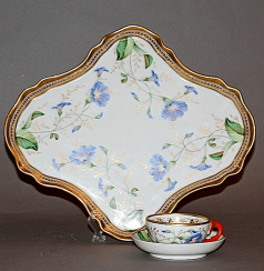 Tray and Cup made of porcelain.the factory of the Kornilov brothers Tray and Cup made of porcelain.the factory of the Kornilov brothers