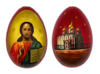 Great paint Easter egg with Christ Pantokrator and the Church Great paint Easter egg with Christ Pantokrator and the Church