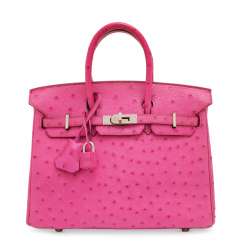 A FUCHSIA OSTRICH BIRKIN 25 WITH PALLADIUM HARDWARE A FUCHSIA OSTRICH BIRKIN 25 WITH PALLADIUM HARDWARE