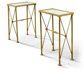 A PAIR OF NEOCLASSICAL ORMOLU AND WHITE MARBLE SIDE TABLES A PAIR OF NEOCLASSICAL ORMOLU AND WHITE MARBLE SIDE TABLES