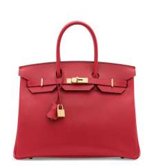 A ROUGE CASAQUE EPSOM LEATHER BIRKIN 35 WITH GOLD HARDWARE A ROUGE CASAQUE EPSOM LEATHER BIRKIN 35 WITH GOLD HARDWARE