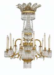 AN AUSTRIAN ORMOLU AND CUT-GLASS TWELVE-LIGHT CHANDELIER AN AUSTRIAN ORMOLU AND CUT-GLASS TWELVE-LIGHT CHANDELIER