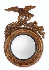 A LATE REGENCY GILTWOOD AND COMPOSITION CONVEX MIRROR A LATE REGENCY GILTWOOD AND COMPOSITION CONVEX MIRROR