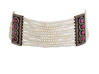 EARLY 20TH CENTURY SEED PEARL, RUBY AND DIAMOND CHOKER NECKLACE EARLY 20TH CENTURY SEED PEARL, RUBY AND DIAMOND CHOKER NECKLACE