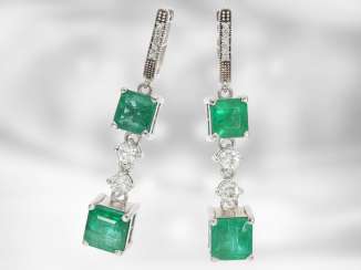 Earrings: precious vintage emerald/brilliant-ear-stud, a total of approx. 5ct Earrings: precious vintage emerald/brilliant-ear-stud, a total of approx. 5ct