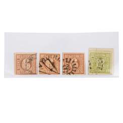 Old Germany Bavaria - 1849/62, 3 x 6 Kreuzer of plate 1 and Old Germany Bavaria - 1849/62, 3 x 6 Kreuzer of plate 1 and