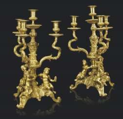 A PAIR OF FRENCH ORMOLU FOUR-LIGHT CANDELABRA A PAIR OF FRENCH ORMOLU FOUR-LIGHT CANDELABRA