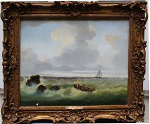 Josef Carl Berthold Püttner (1821-1881), Fisher boats at stormy sea Josef Carl Berthold Püttner (1821-1881), Fisher boats at stormy sea