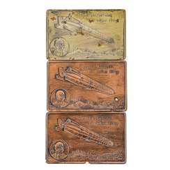 Zeppelin, 3 Metallpostkarten, Zeppelin, 3 Metallpostkarten,