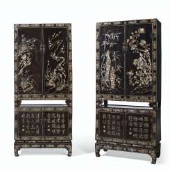 A PAIR OF CHINESE MOTHER-OF-PEARL-INLAID LACQUER COMPOUND CA... A PAIR OF CHINESE MOTHER-OF-PEARL-INLAID LACQUER COMPOUND CA...