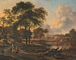 Wynants, Jan. Dutch landscape with a lake and a traveller on a path. Wynants, Jan. Dutch landscape with a lake and a traveller on a path.
