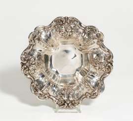 Silver serving bowl with grapes and pomegranates Silver serving bowl with grapes and pomegranates