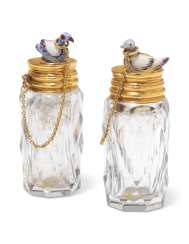 TWO GEORGE III GOLD MOUNTED CUT-GLASS SCENT BOTTLES TWO GEORGE III GOLD MOUNTED CUT-GLASS SCENT BOTTLES