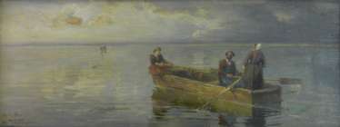 Joseph Wopfner, fishing on the evening Chiemsee Joseph Wopfner, fishing on the evening Chiemsee