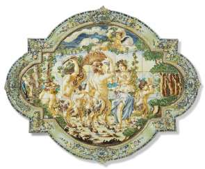A MONUMENTAL SAVONA MAIOLICA TILE PICTURE A MONUMENTAL SAVONA MAIOLICA TILE PICTURE