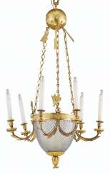 AN AUSTRIAN ORMOLU AND CUT-GLASS SIX-LIGHT CHANDELIER AN AUSTRIAN ORMOLU AND CUT-GLASS SIX-LIGHT CHANDELIER