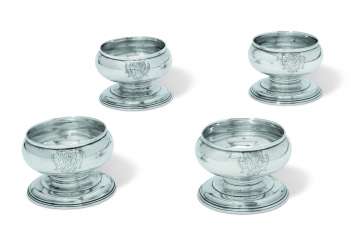 A SET OF FOUR GEORGE II SILVER SALT-CELLARS A SET OF FOUR GEORGE II SILVER SALT-CELLARS