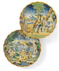 ZWEI ITALIENISCHE MAIOLICA URBINO-STIL CRESPINE ZWEI ITALIENISCHE MAIOLICA URBINO-STIL CRESPINE