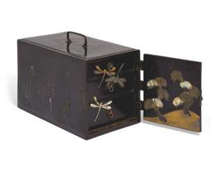 A BLACK LACQUER CABINET WITH POETIC INSCRIPTIONS A BLACK LACQUER CABINET WITH POETIC INSCRIPTIONS