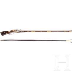 Heavy, verbeinte matchlock musket with musket fork, English, dated 1589 Heavy, verbeinte matchlock musket with musket fork, English, dated 1589