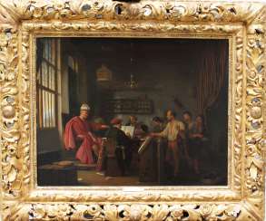 Hendrik Martenszoon Sorgh (1610 –1670), Allegorical scene of a noble interior with some officials and workers Hendrik Martenszoon Sorgh (1610 –1670), Allegorical scene of a noble interior with some officials and workers